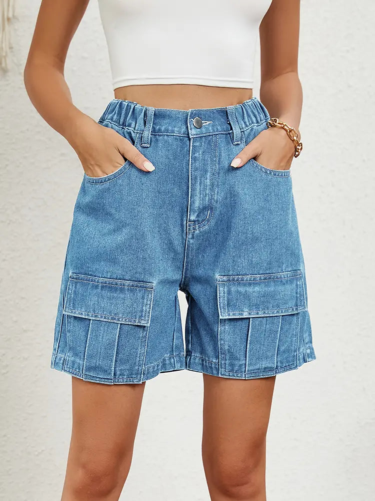 Essential Elastic Utility Denim Shorts
