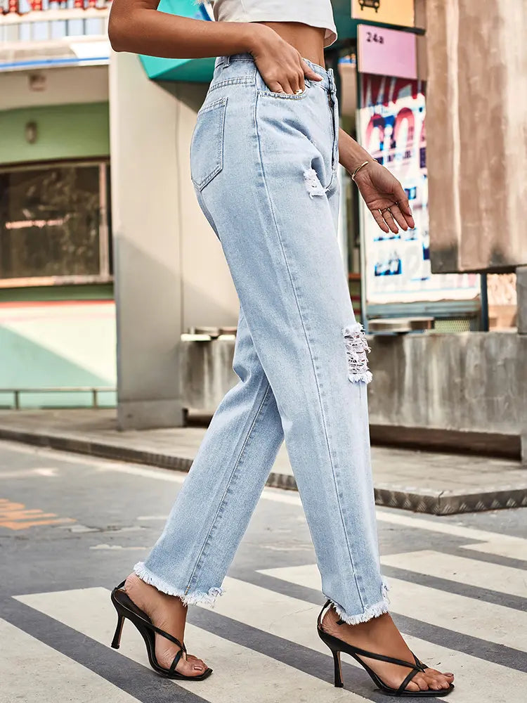 Premium Ripped Straight-Leg Denim Pants