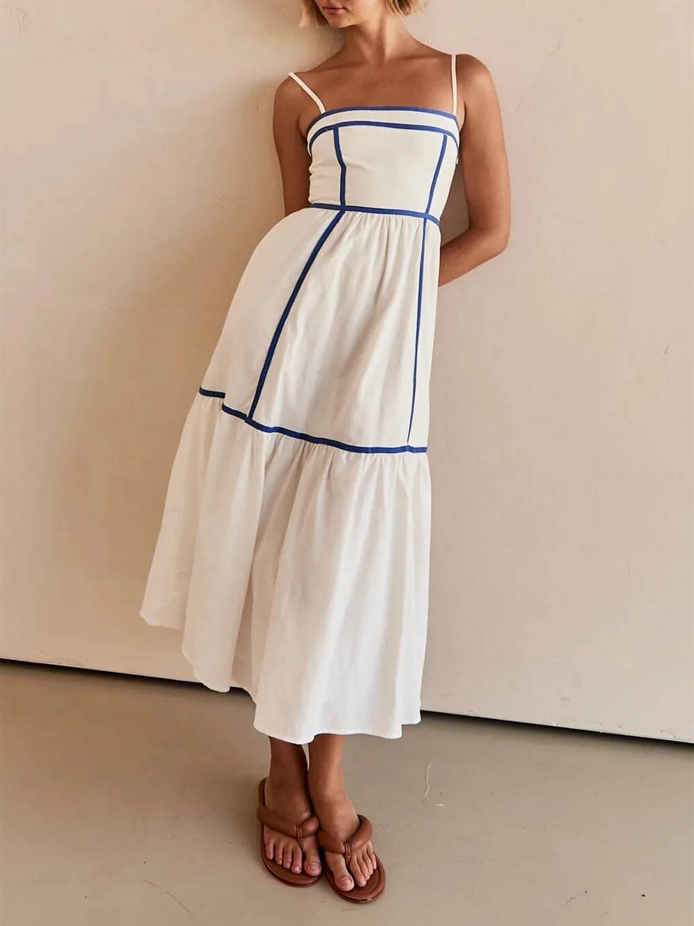 Chic Contrast Trim Adjustable Midi Dress