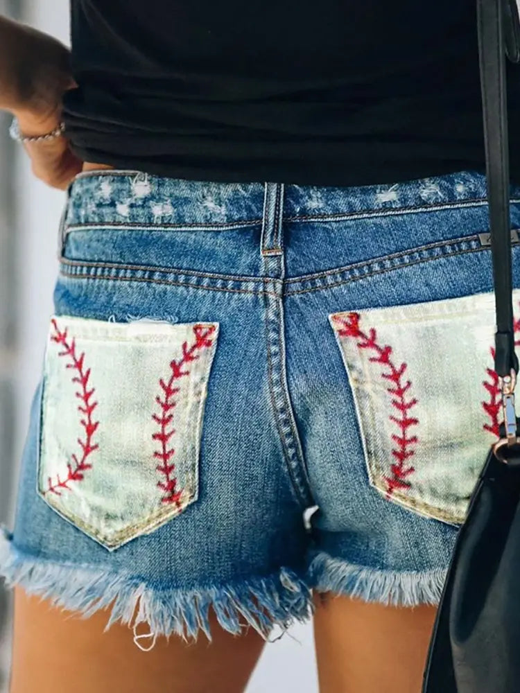Bella - Printed Button-Up Denim Shorts