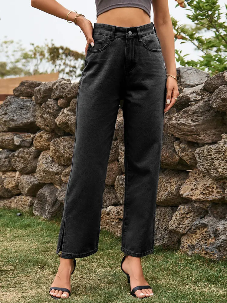 Modern Split-Hem Relaxed Denim Pants