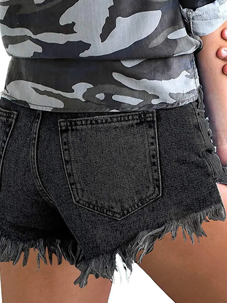 Fringe Edge Stretch Denim Shorts