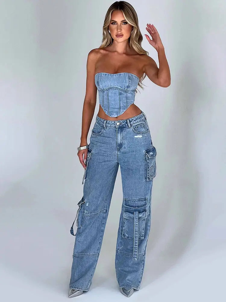 Trendy 3D Pocket Low-Rise Jeans