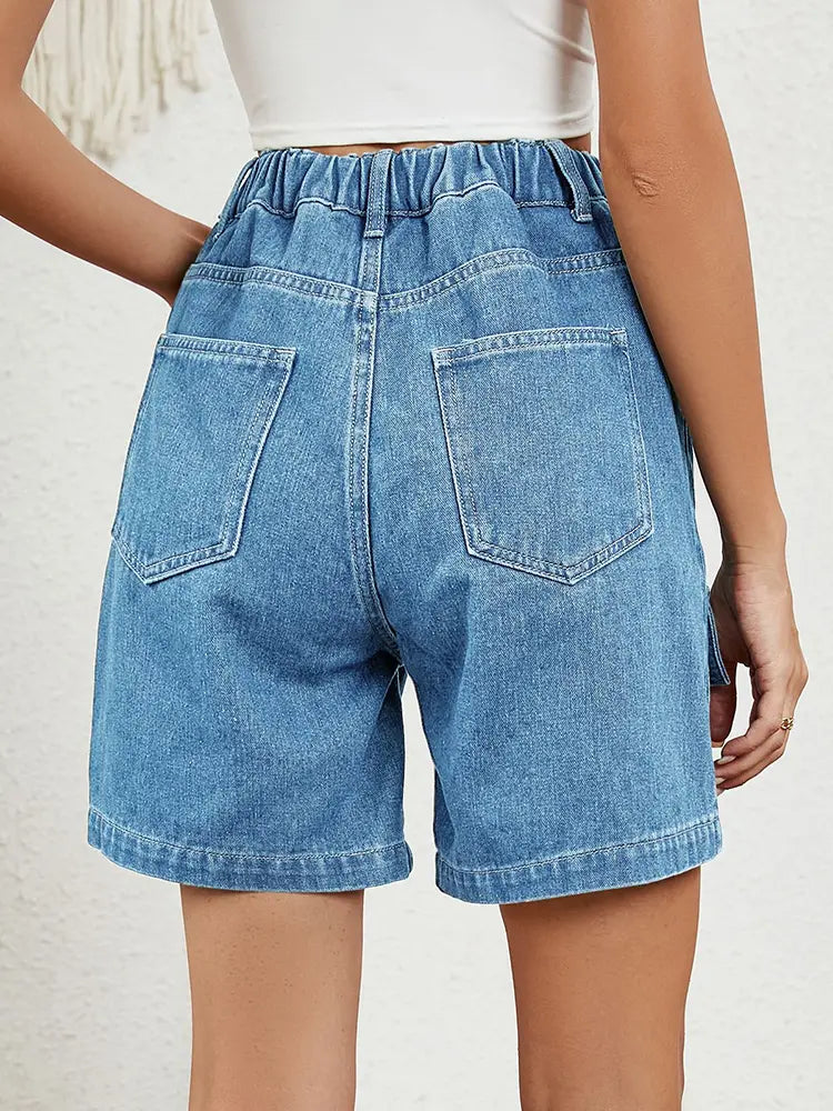 Essential Elastic Utility Denim Shorts