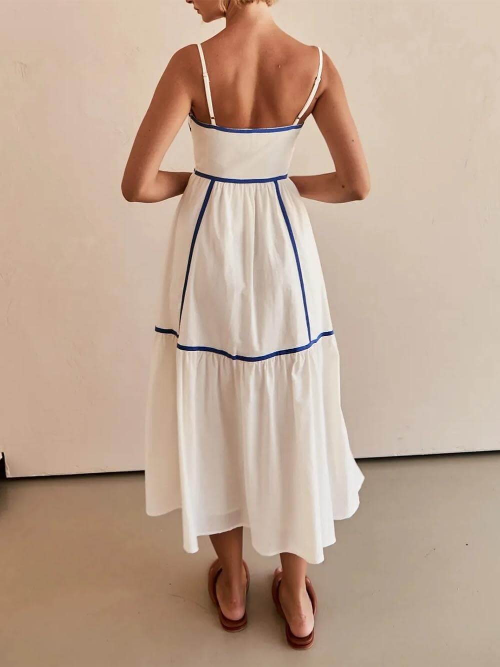 Chic Contrast Trim Adjustable Midi Dress