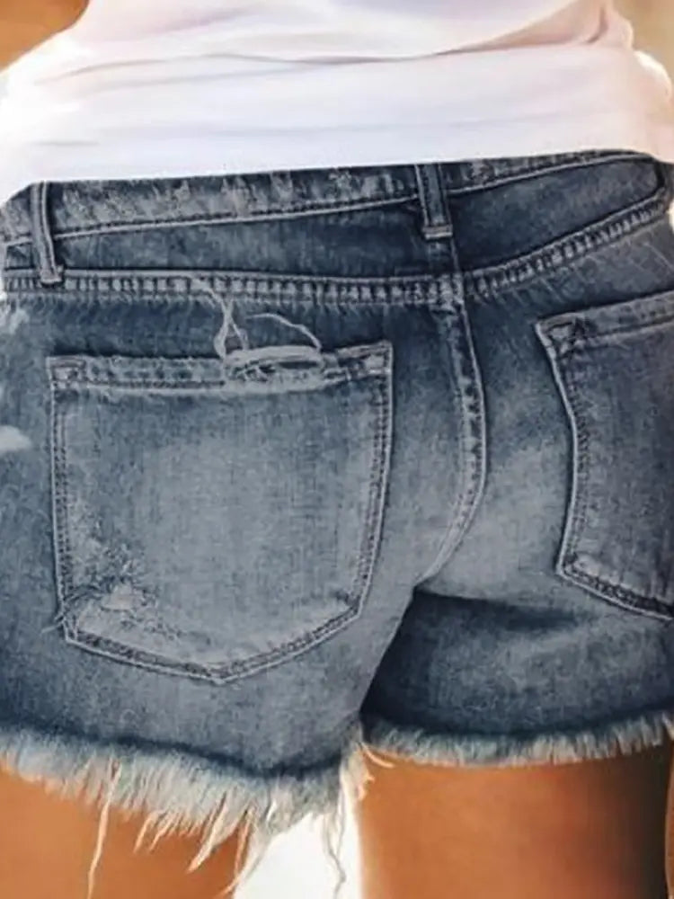 Frayed High-Rise Distressed Denim Shorts