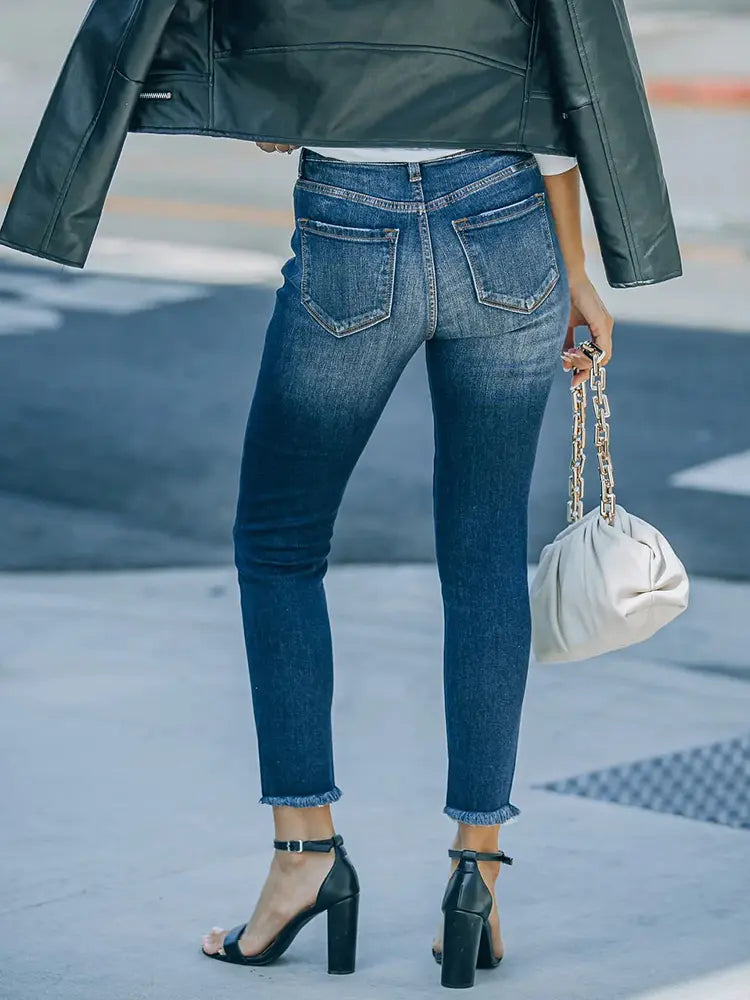 Harper - Buttoned Ripped Stretch Ankle Jeans