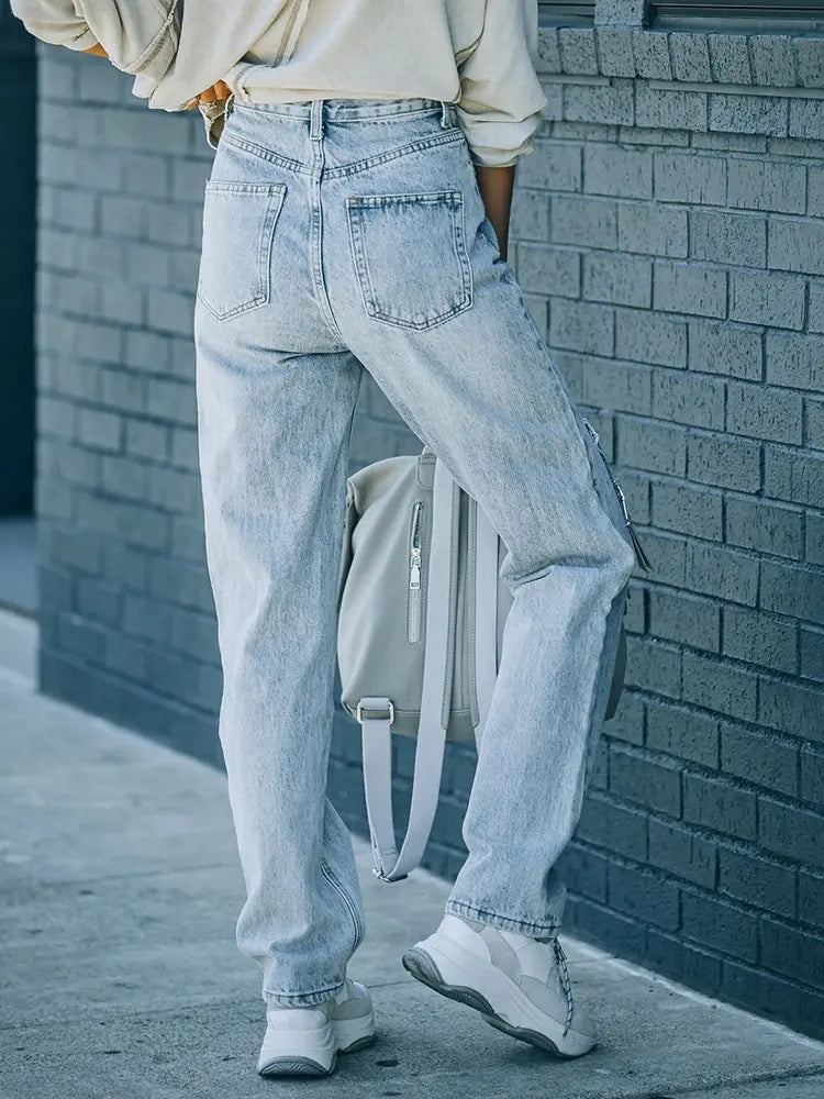 Harper - Asymmetric Ripped Relaxed Denim Jeans