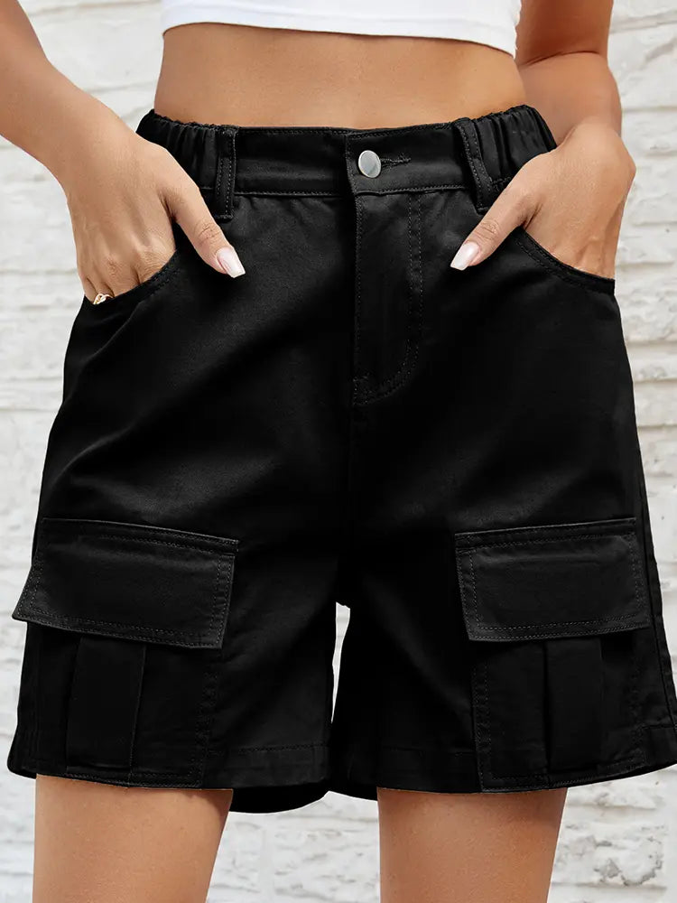 Essential Elastic Utility Denim Shorts