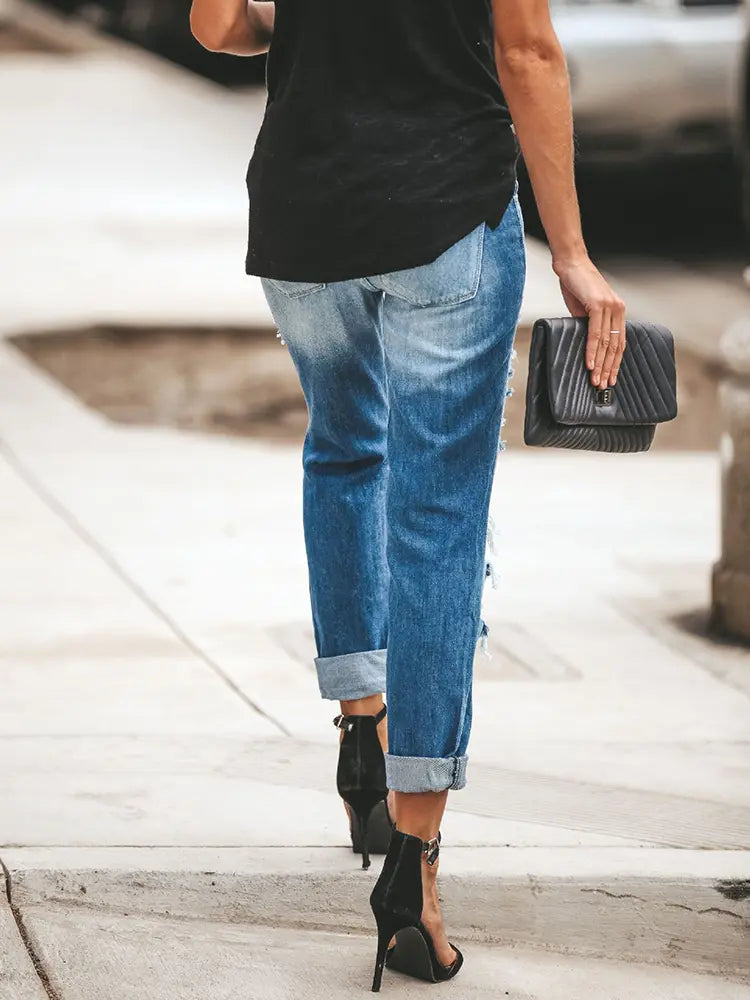 Downtown Distressed Straight-Leg Jeans