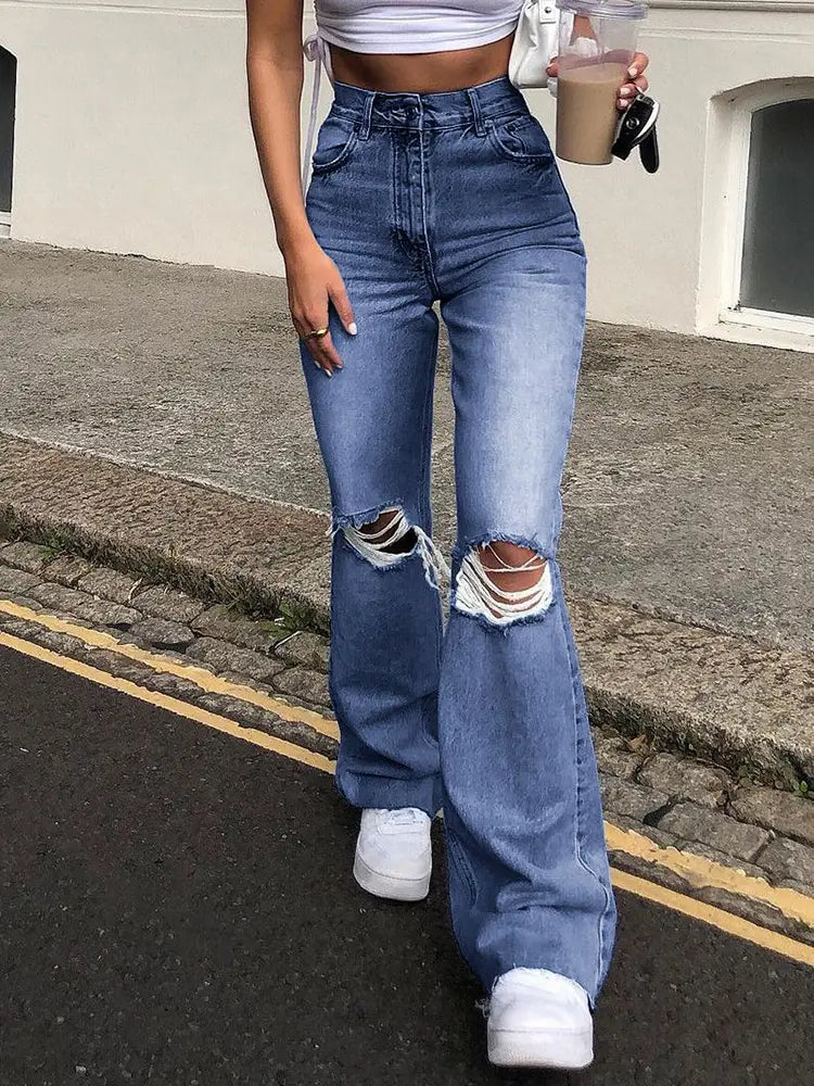Harper - Distressed Flared Wide-Leg Jeans