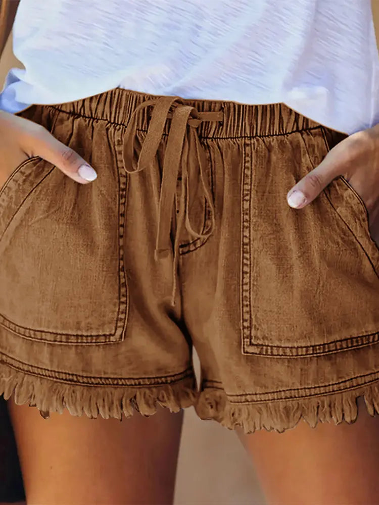 Sunny Days High-Waist Drawstring Denim Shorts