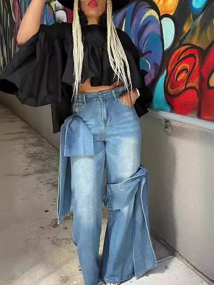 Vintage Bow Wide-Leg Statement Jeans