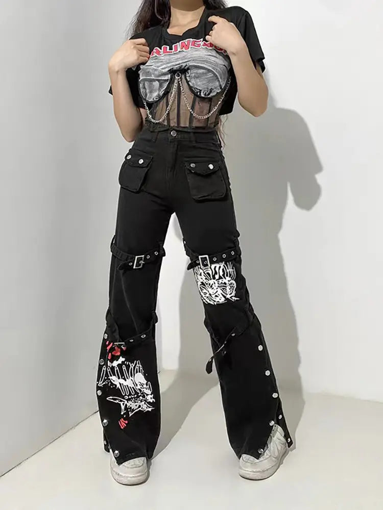 Edgy Graphic Metallic Street Jeans