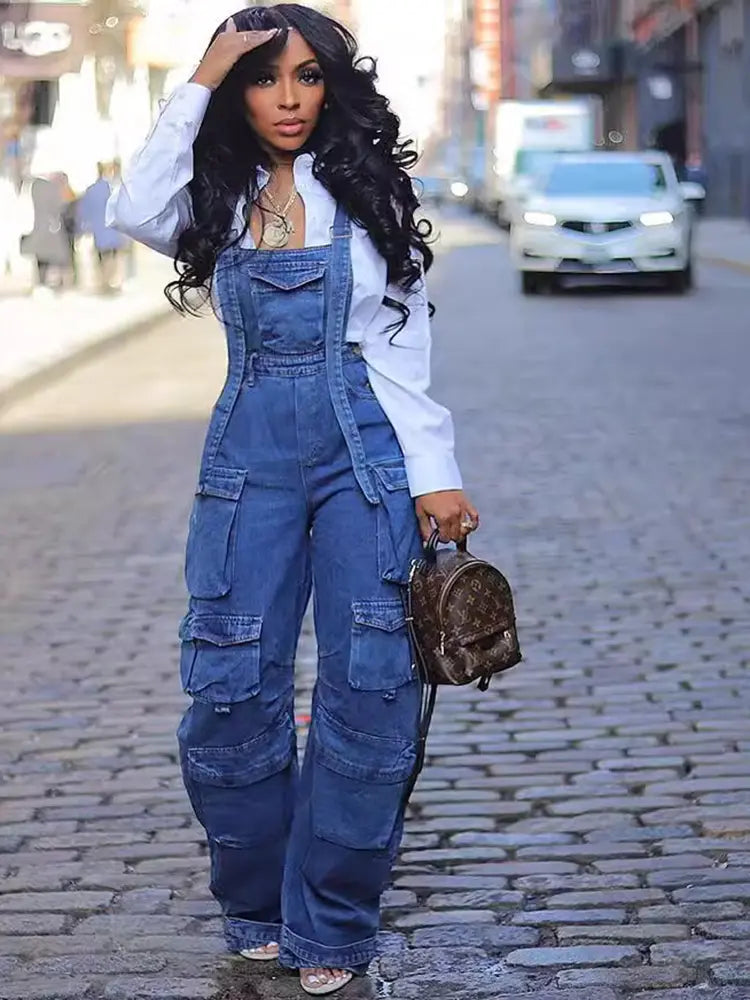 Urban Utility Wide-Leg Denim Jumpsuit