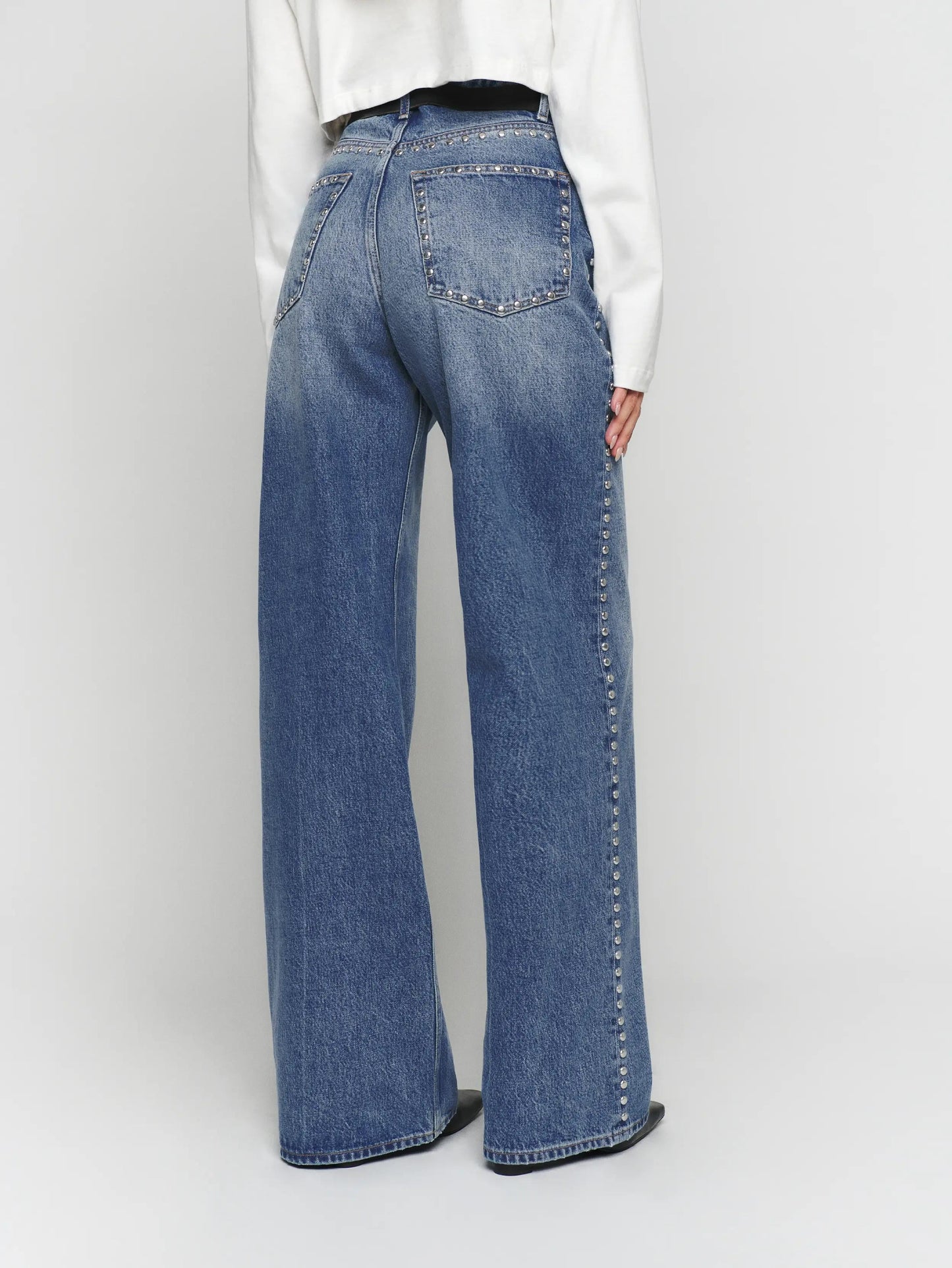 Cary – High-Rise Studded Wide-Leg Statement Jeans