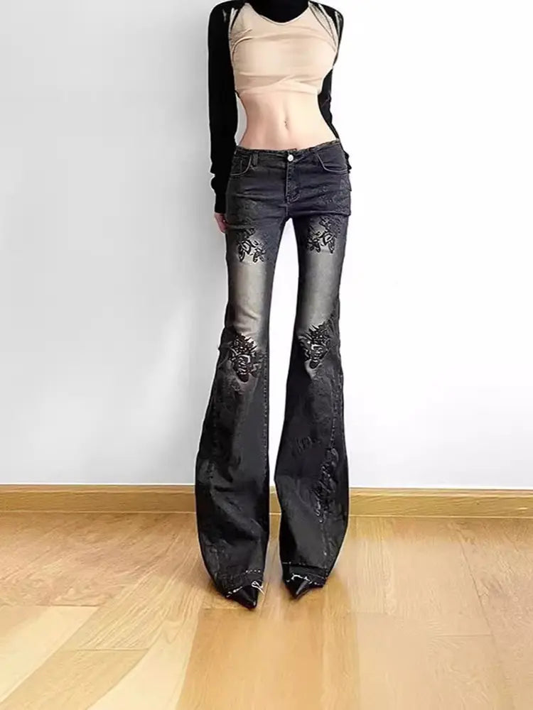 Ivy – Floral Low-Rise Jeans With Flared Legs