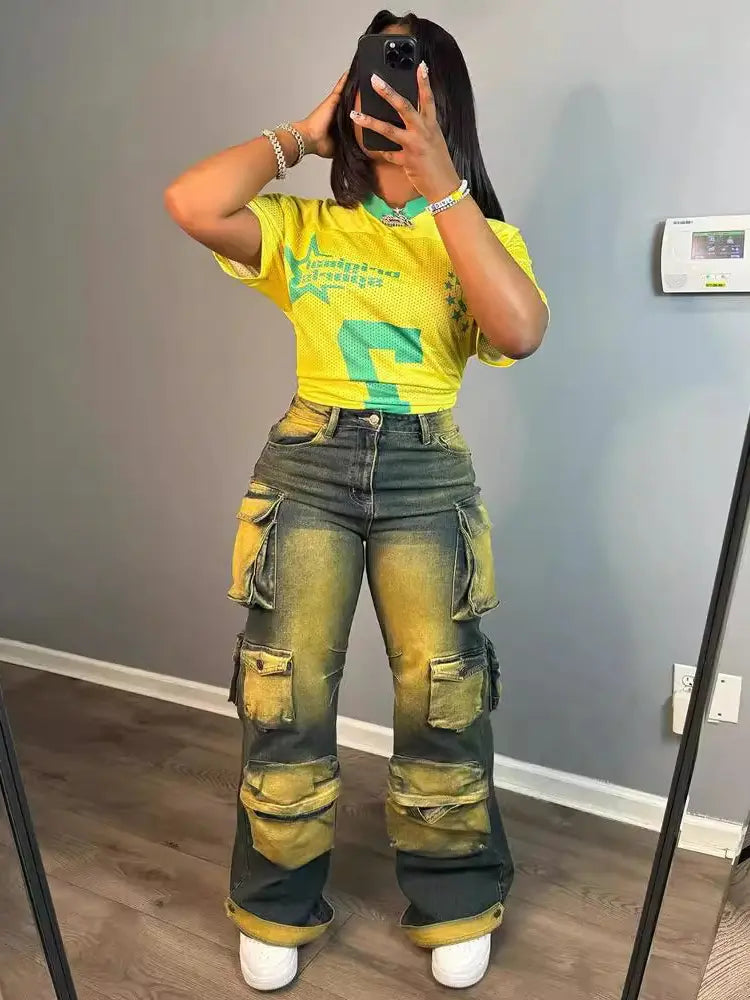 Harper – Tie-Dye Cargo Jeans With Elongating Fit
