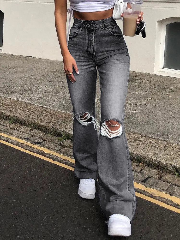 Harper - Distressed Flared Wide-Leg Jeans
