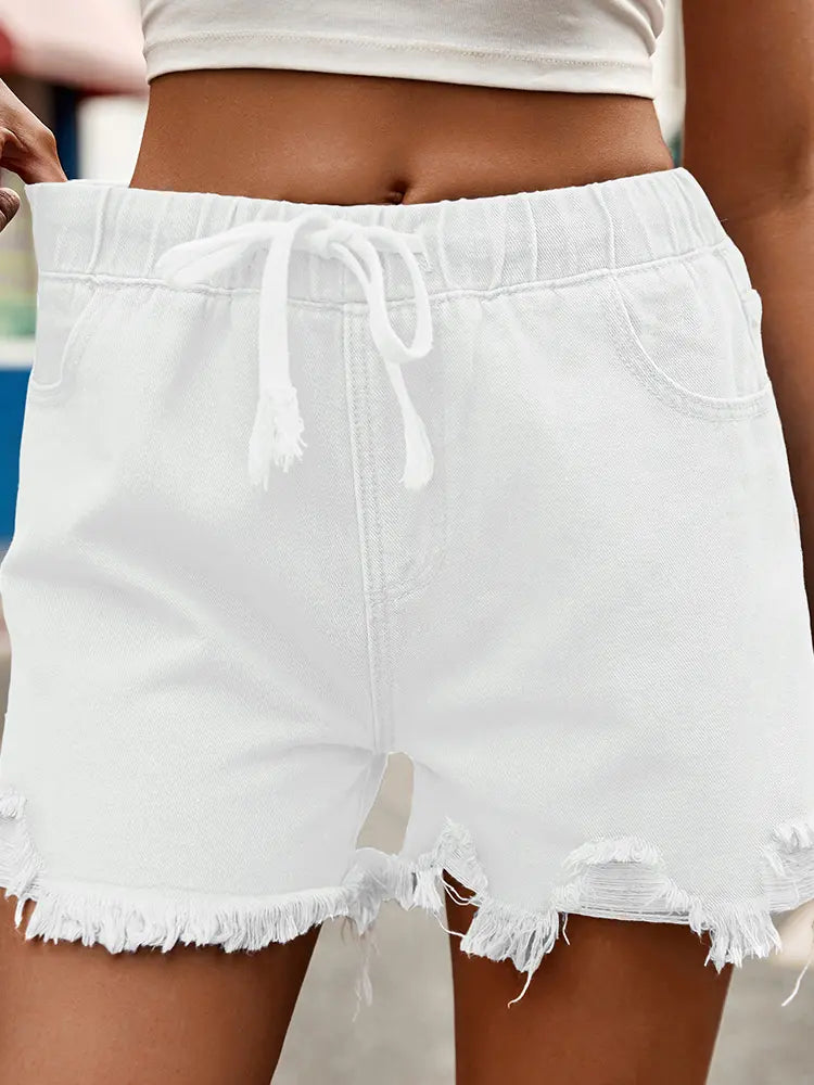 Sophie - High-Waist Frayed Denim Shorts