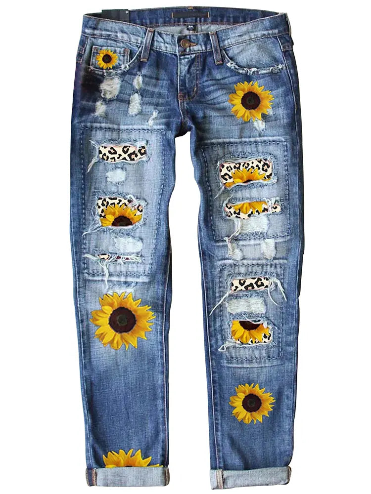 Sunny Muse Slim Fit Sunflower Patch Jeans
