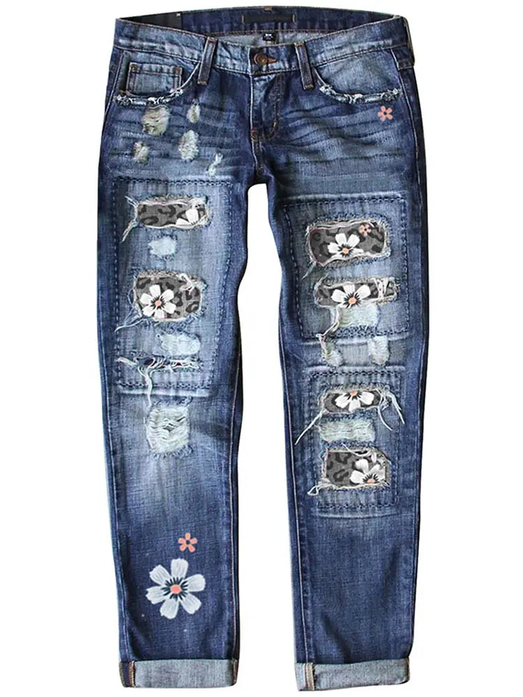 Sunny Muse Slim Fit Sunflower Patch Jeans