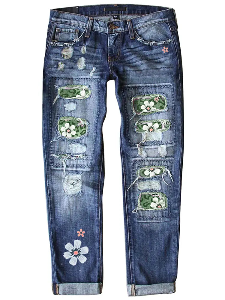 Sunny Muse Slim Fit Sunflower Patch Jeans