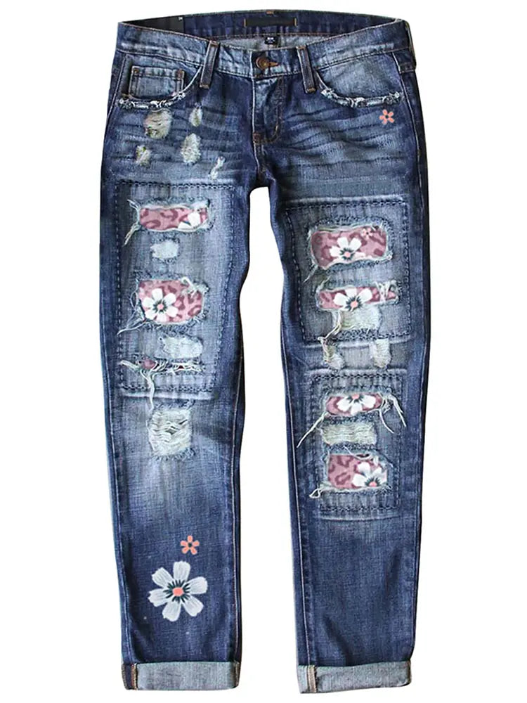Sunny Muse Slim Fit Sunflower Patch Jeans