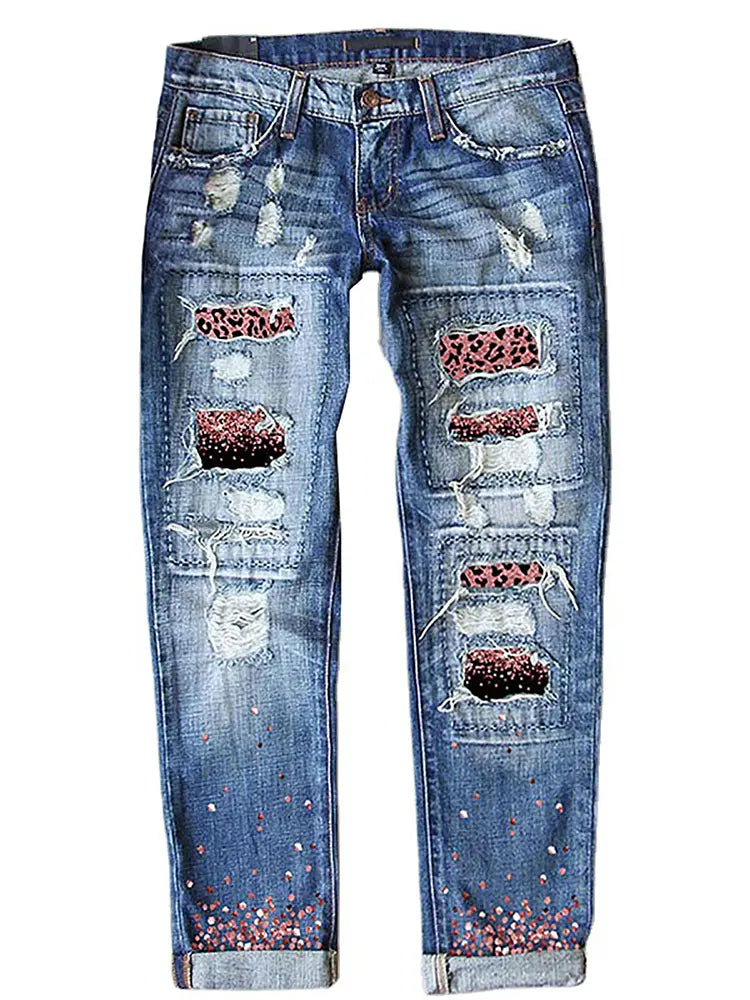 Sunny Muse Slim Fit Sunflower Patch Jeans