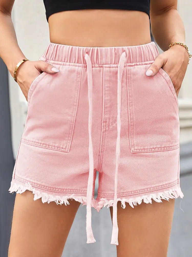 Chloe – Frayed Drawstring Denim Shorts
