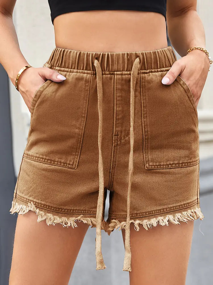 Chloe – Frayed Drawstring Denim Shorts