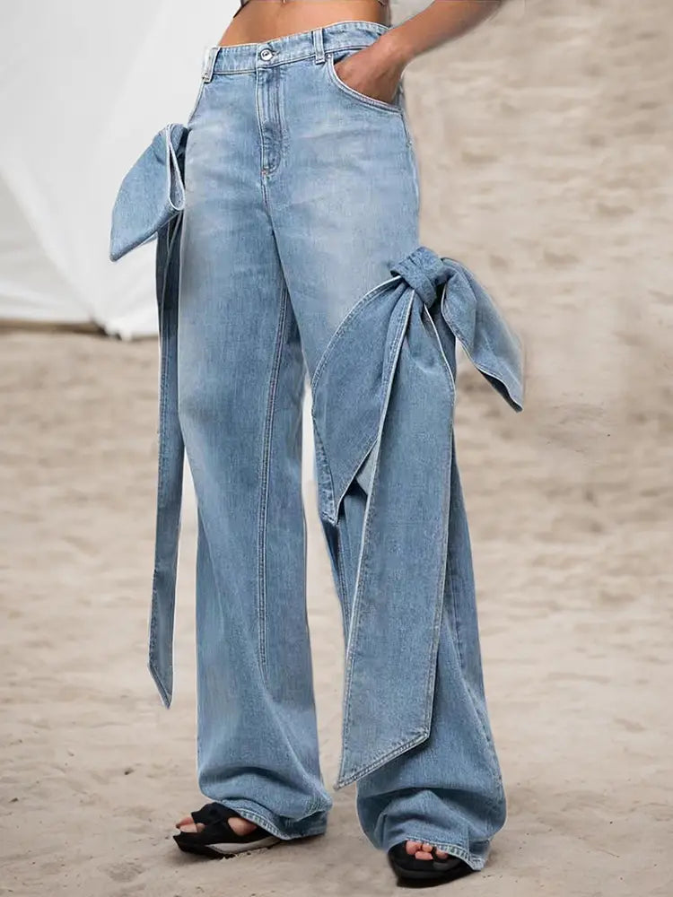 Vintage Bow Wide-Leg Statement Jeans