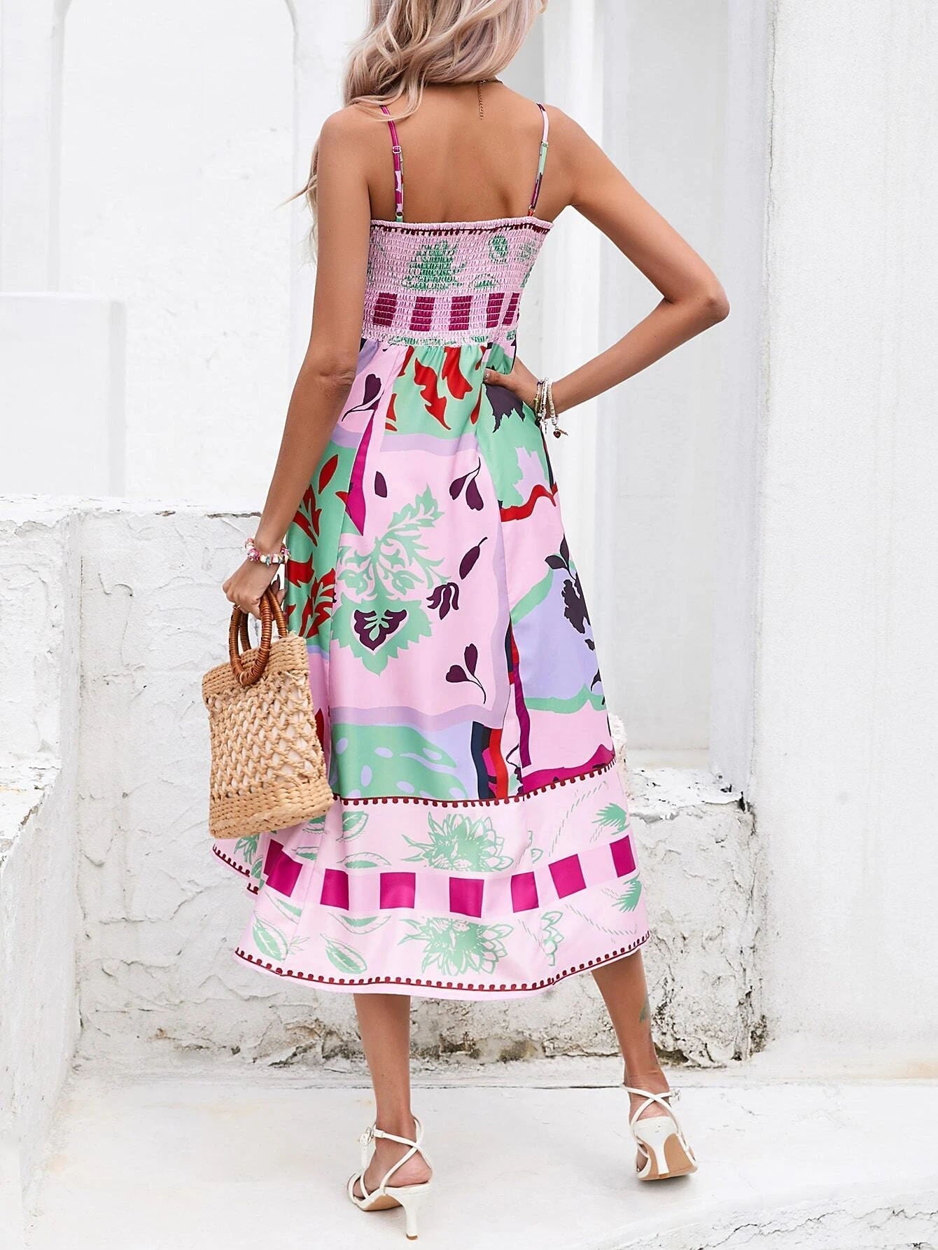 Abstract Colorful Strappy Maxi Dress