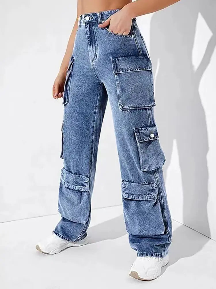 Streetwise High-Waist Cargo Jeans