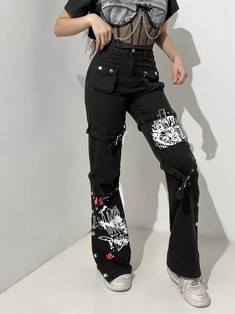 Edgy Graphic Metallic Street Jeans