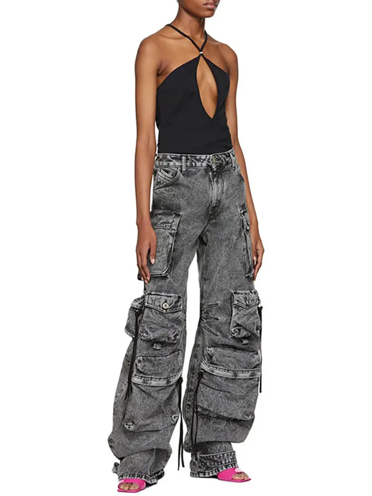 Patchwork Wide-Leg Cargo Street Pants
