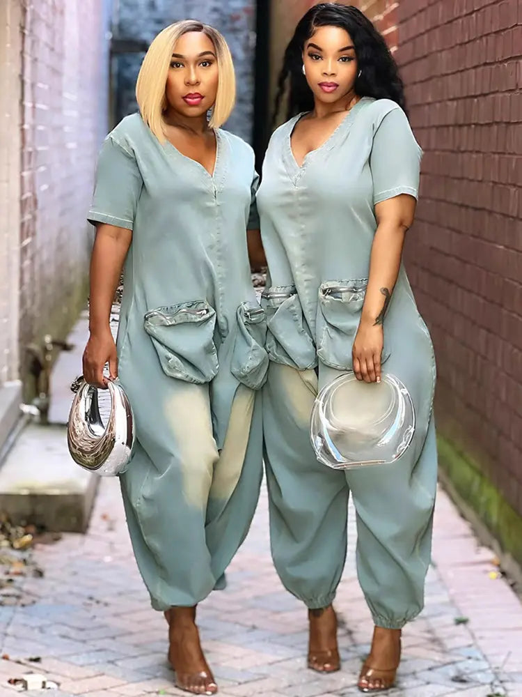 Maya – Denim Jumpsuit With Oversized Pockets