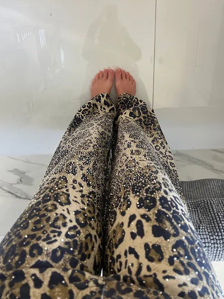 Leopard Luxe Flared Jeans with Sparkling Accents