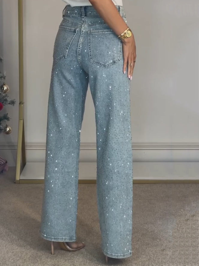 Celeste – High-Rise Diamanté Embellished Straight Jeans