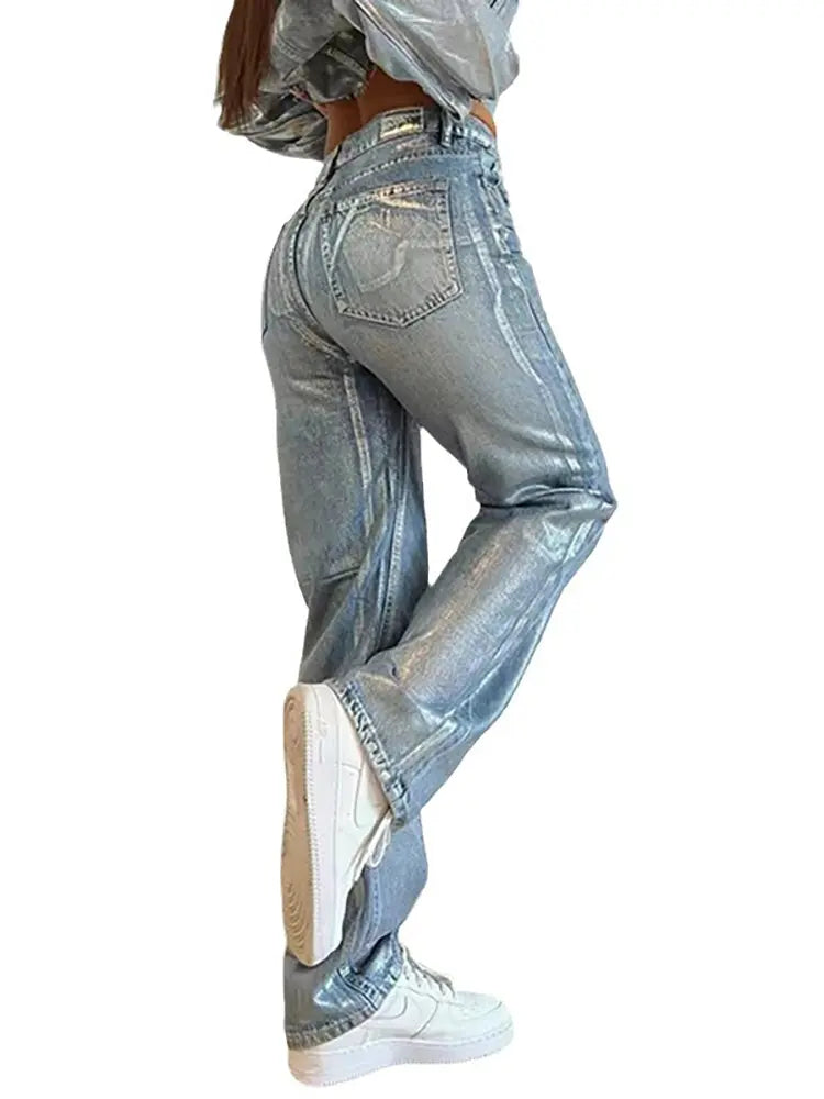 Silver Foil High-Rise Statement Jeans