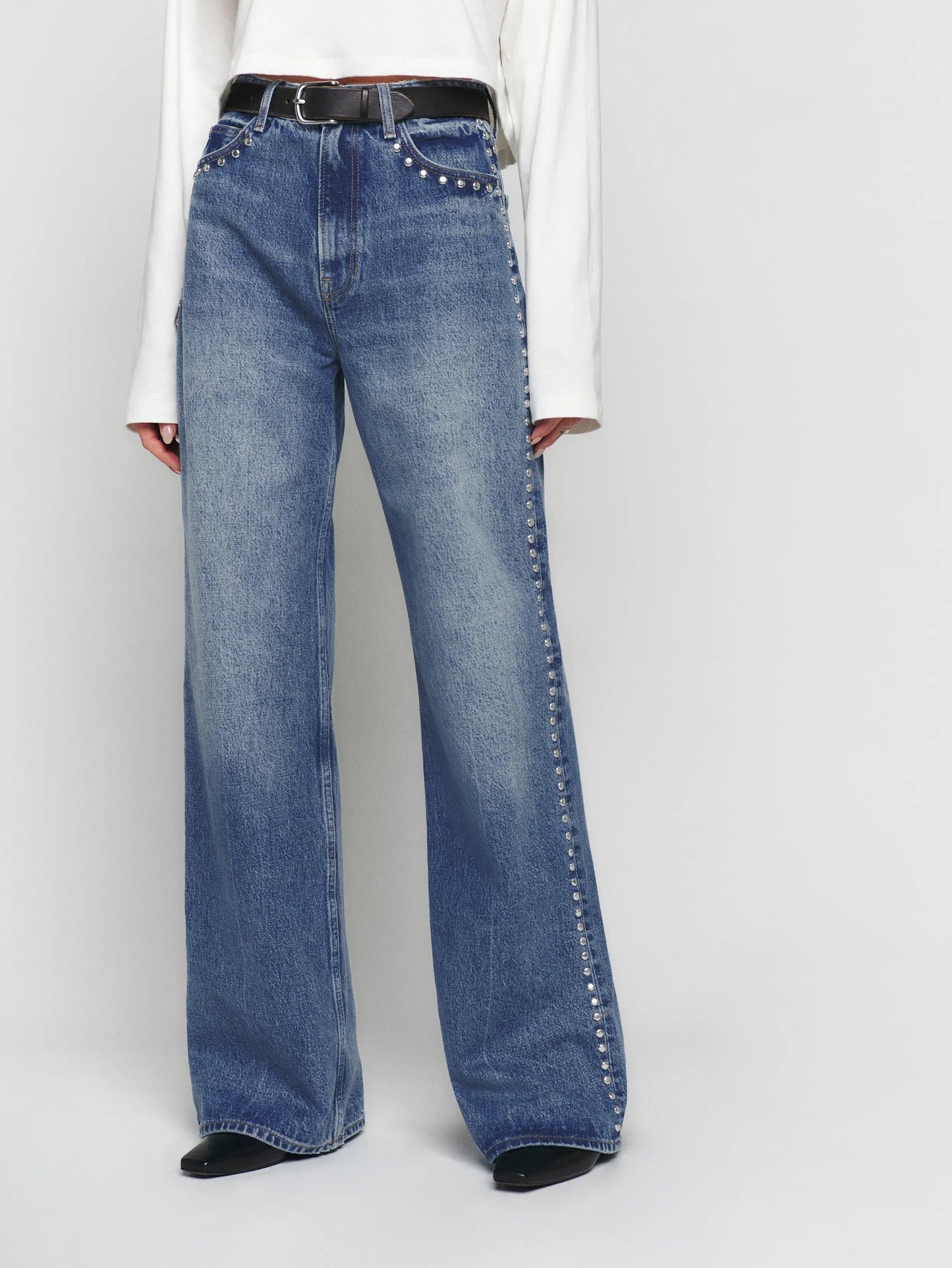 Cary – High-Rise Studded Wide-Leg Statement Jeans