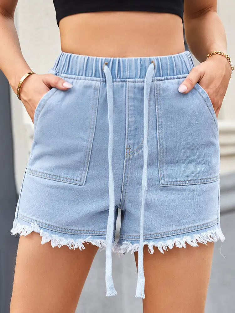Chloe – Frayed Drawstring Denim Shorts