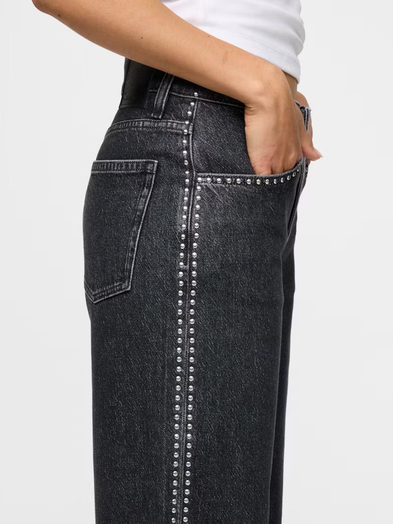 Abbie – Relaxed Wide-Leg Studded Denim Jeans