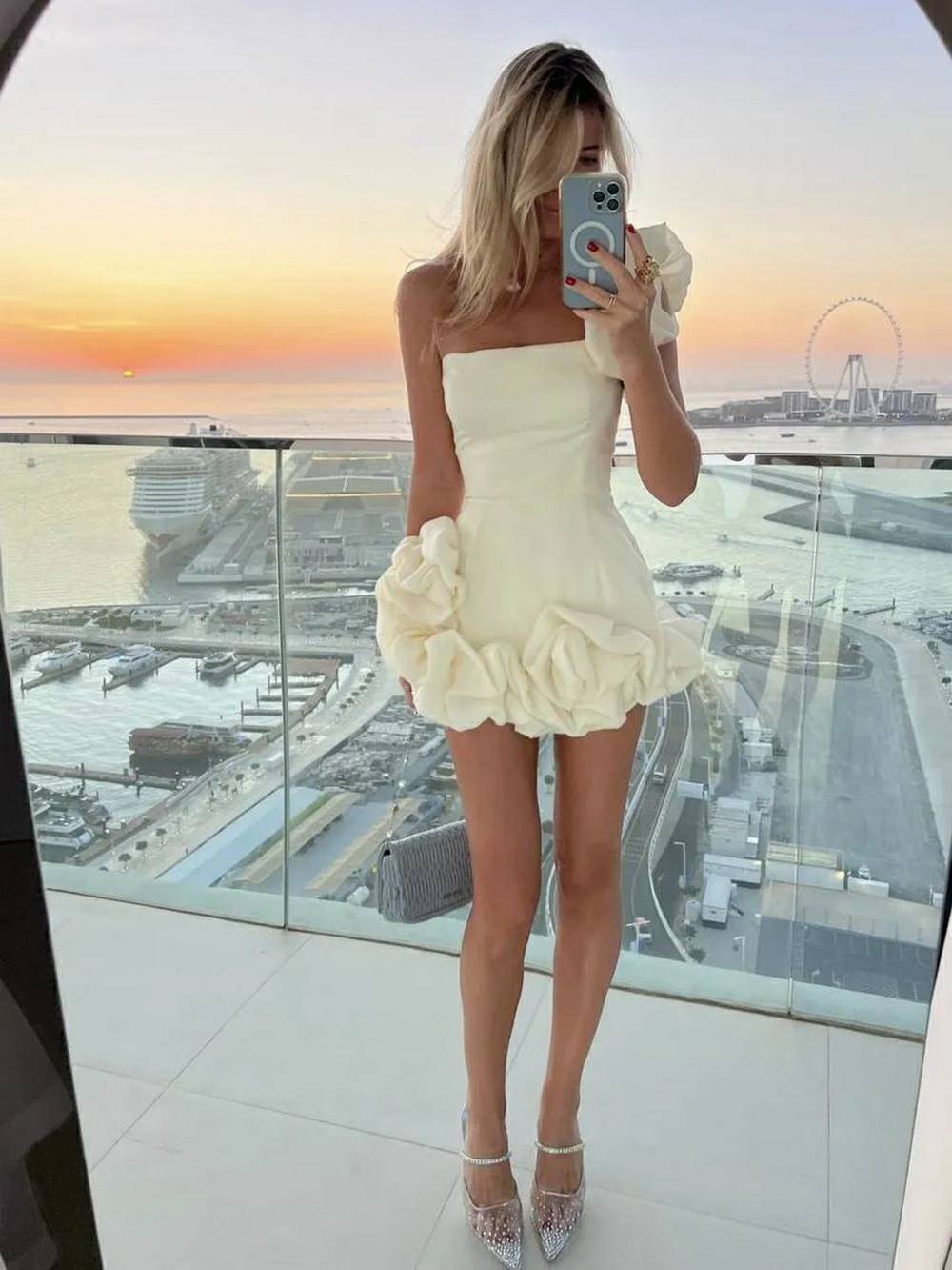 Blue One-Shoulder Bustier Dress