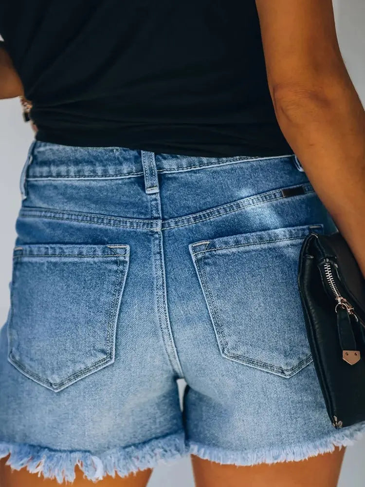 Harper - Rolled Hem Ripped Denim Shorts