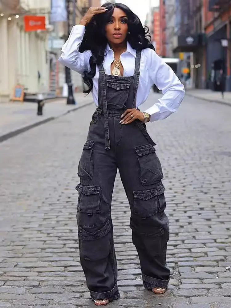 Urban Utility Wide-Leg Denim Jumpsuit