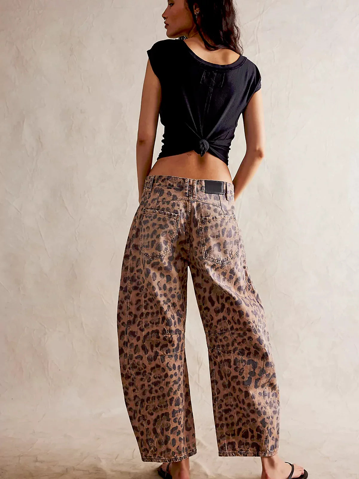 Wild Spirit Barrel-Leg Leopard Print Jeans