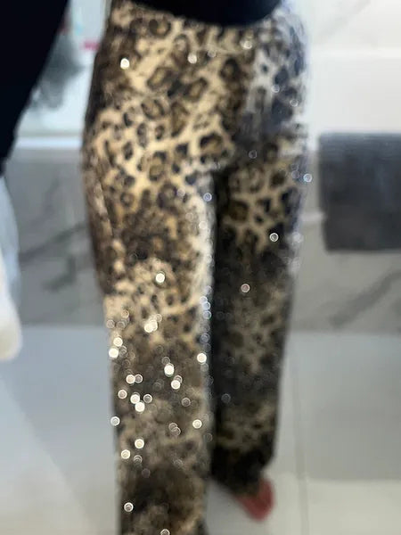 Leopard Luxe Flared Jeans with Sparkling Accents