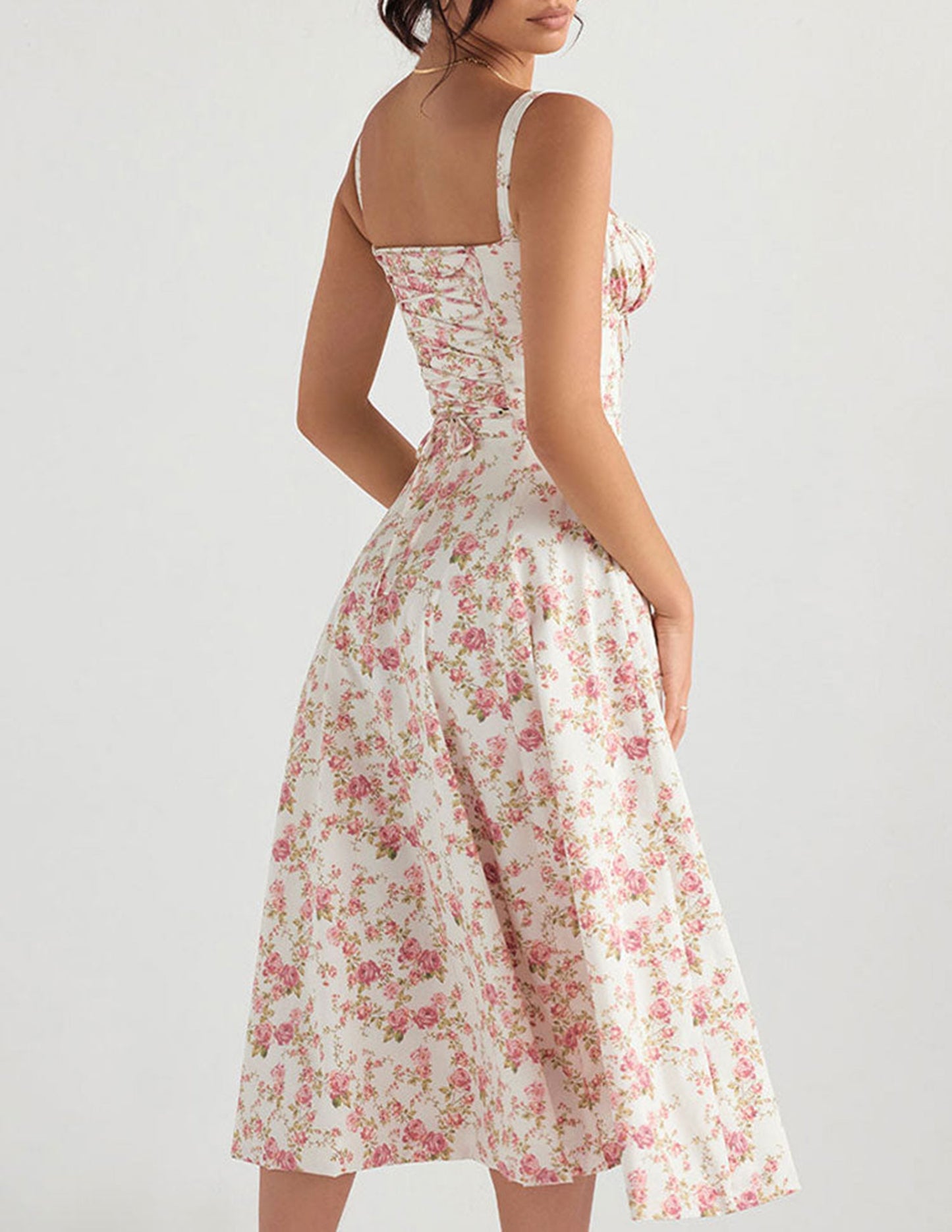 Floral Bustier Slip Dress with Thigh Slit