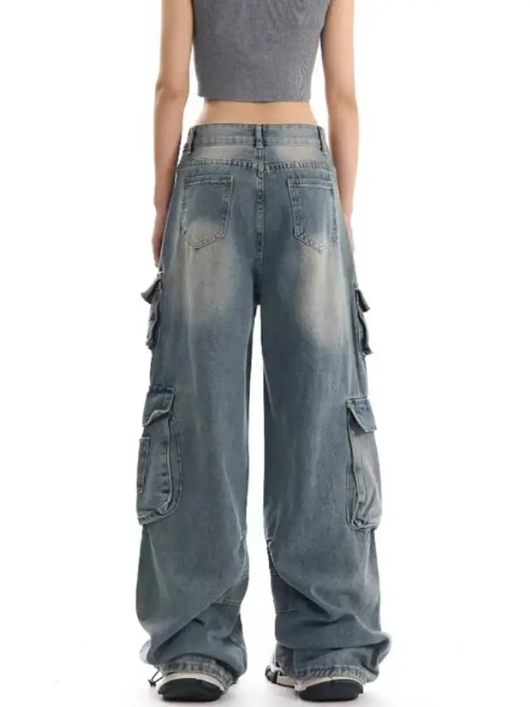 Urban Explorer Multi-Pocket Wide-Leg Denim Pants